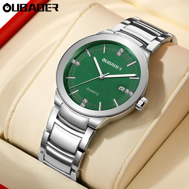 OUBAOER Heartbeat Couple Quartz Watch Set Men 38mm & Women 29mm Slim 10.5mm Alloy Case Adjustable Stainless steel Band Watch