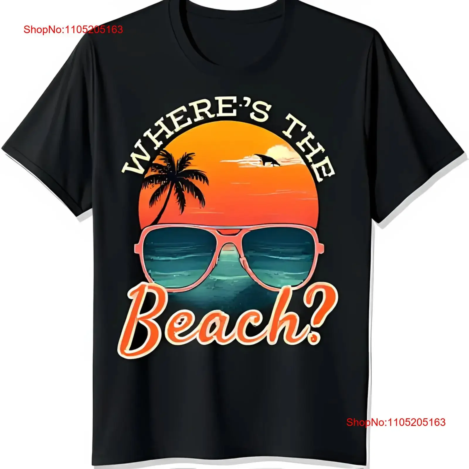 

Colorful Retro Beach Black T Shirt with Sunset Tree Fun Text vintage Washed designer clothes Stretched homme graphic Soft