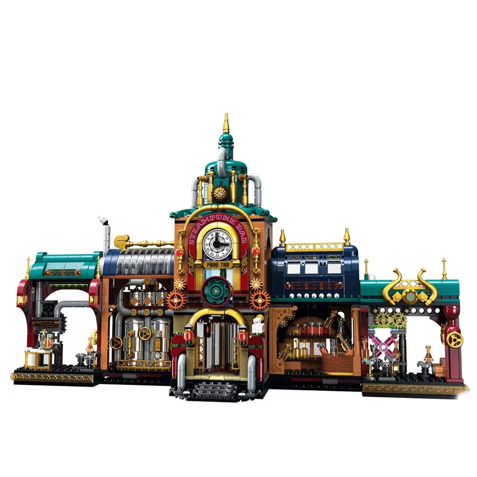 

MOC SteamPunk Bar Строительный комплект City Street View Steam Punk Архитектуры Набор кирпичей Игрушки для взрослых Дети Рождественские подарки