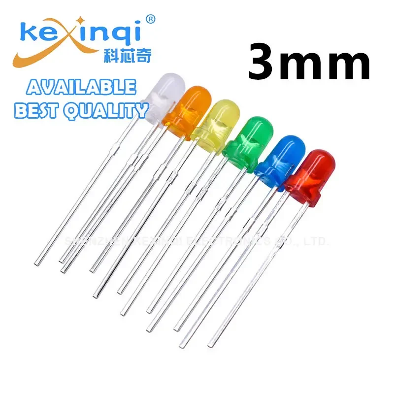100pcs 3mm F3 Round LED Diode Ultra Bright White Green Yellow Blue White Red Light Emitting Diode For Diy Kit