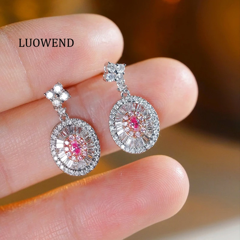 

LUOWEND 100% 18K White Gold Earrings Fine Jewelry Elegant Oval Shape Real Natural Pink Diamond Stud Earrings for Women Wedding