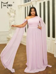 Missord Plus Size New 2024 Flowing Sleeves One Shoulder A Line Prom   Party Purple Large Size Dresses