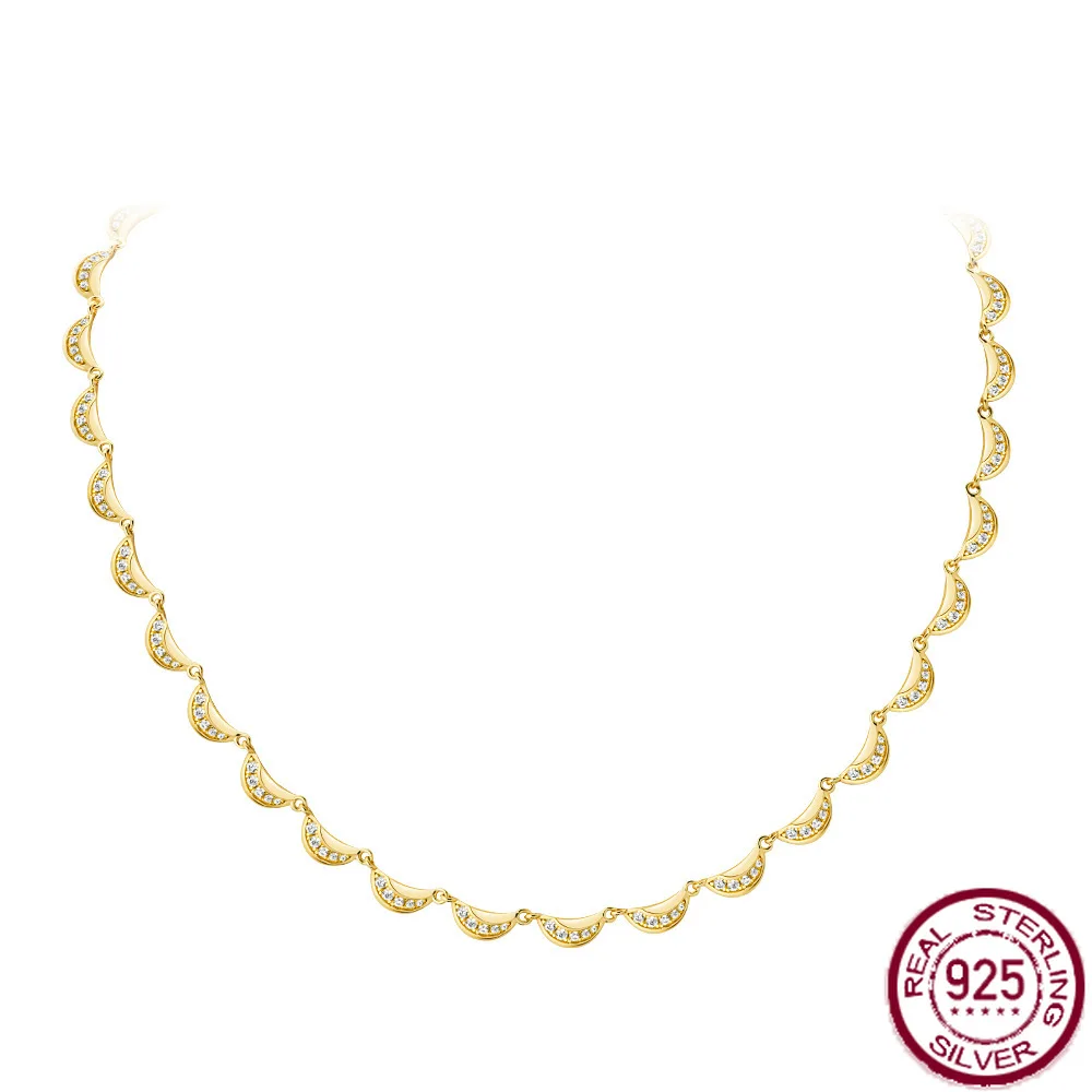 

New S925 sterling silver classic fashionable crescent necklace with white sapphire wedding jewelry inlaid
