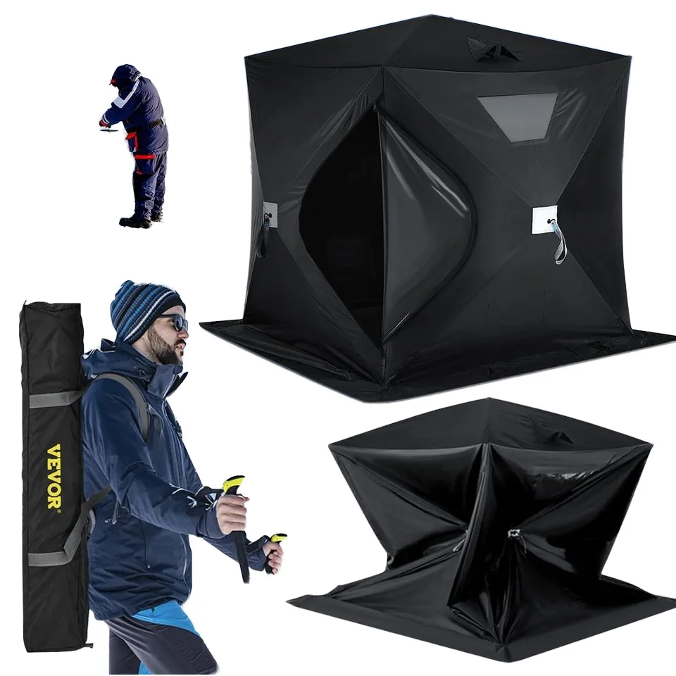

Waterproof Pop-up Ice Fishing Tent 2/3/4/8 Person Carrying Bag Oxford Fabric Detachable Ventilation Window Zippered