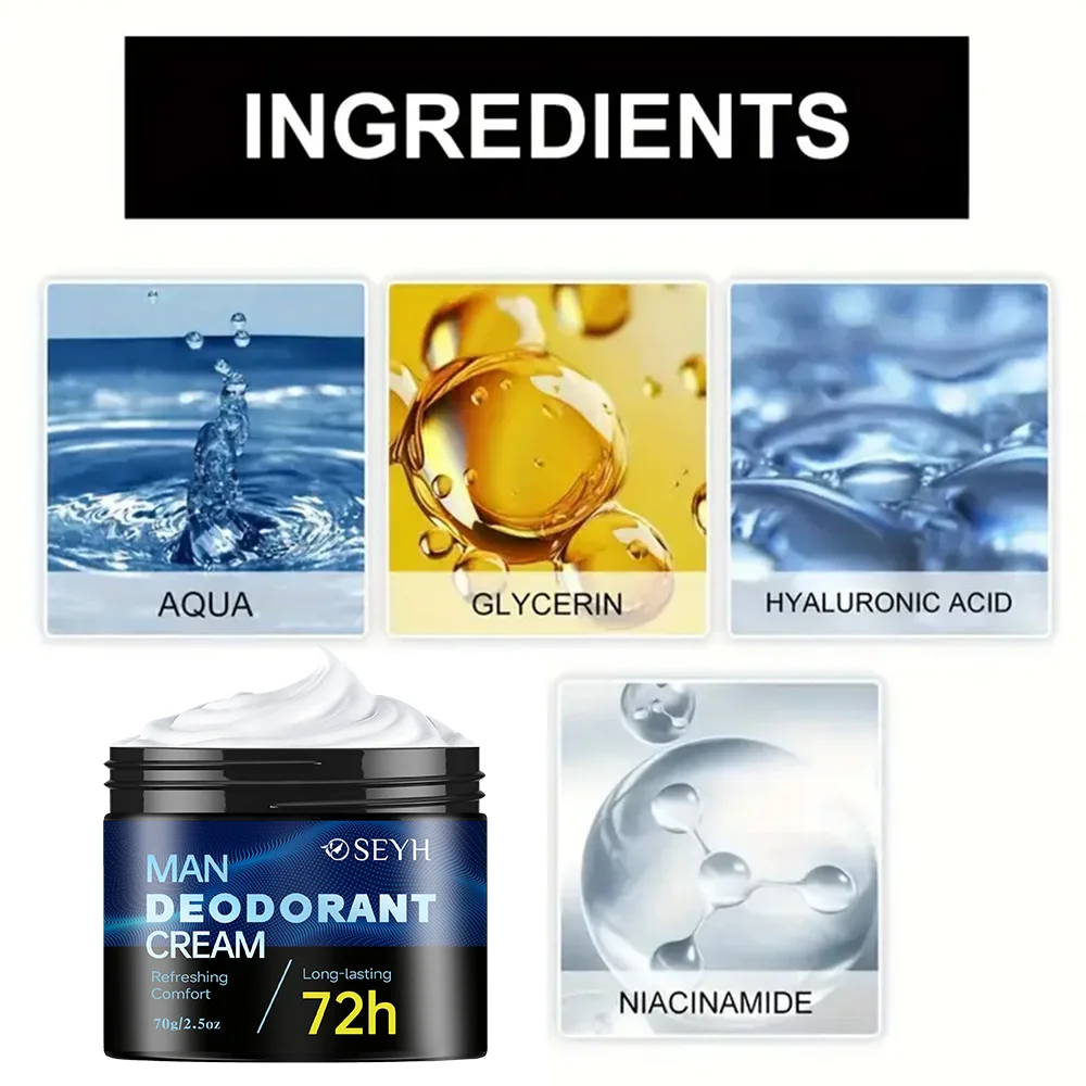 SEYH Men's Antiperspirant Deodorant Cream 70g/2.5oz - 40g/1.4oz Aluminum & Baking Soda Free with Hyaluronic Acid & Niacinamide f - view 3