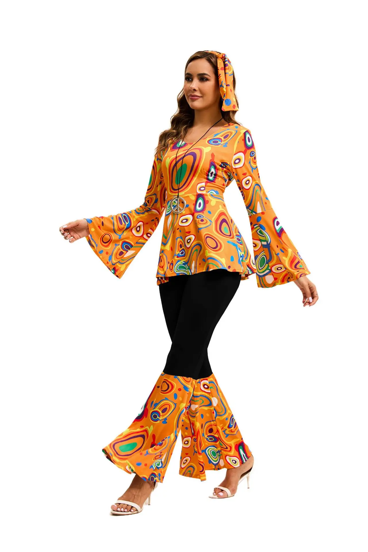 Déguisement Hippie Disco Femme Multicolore avec Bandeau – photo 6