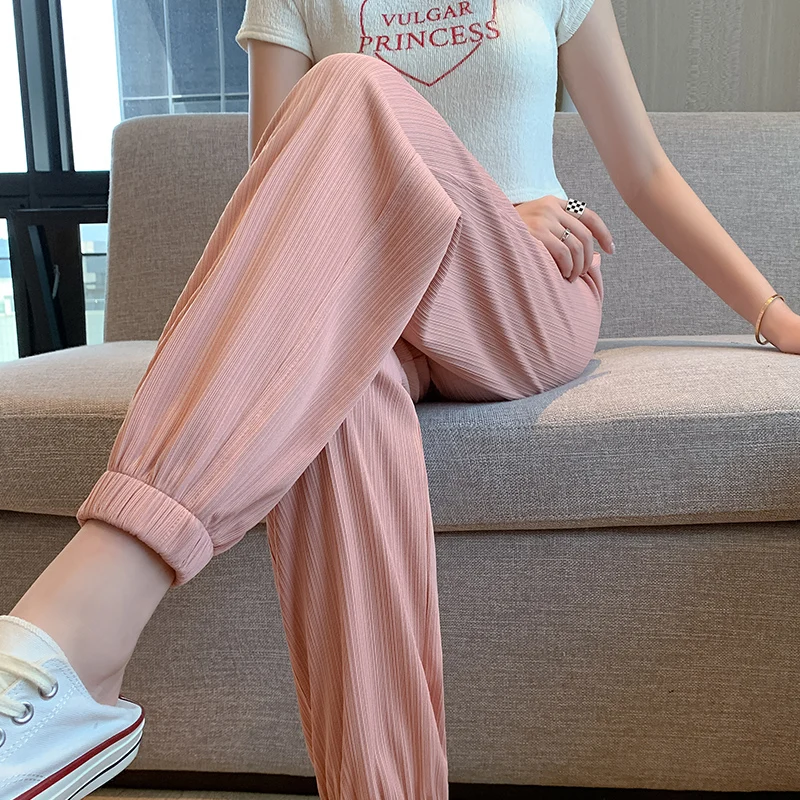 Summer Women Sweatpants Ankle Length Casual Loose Pants Traf High Waisted Pink Streetwear Trousers Y2K Korean Fashion Harajuku