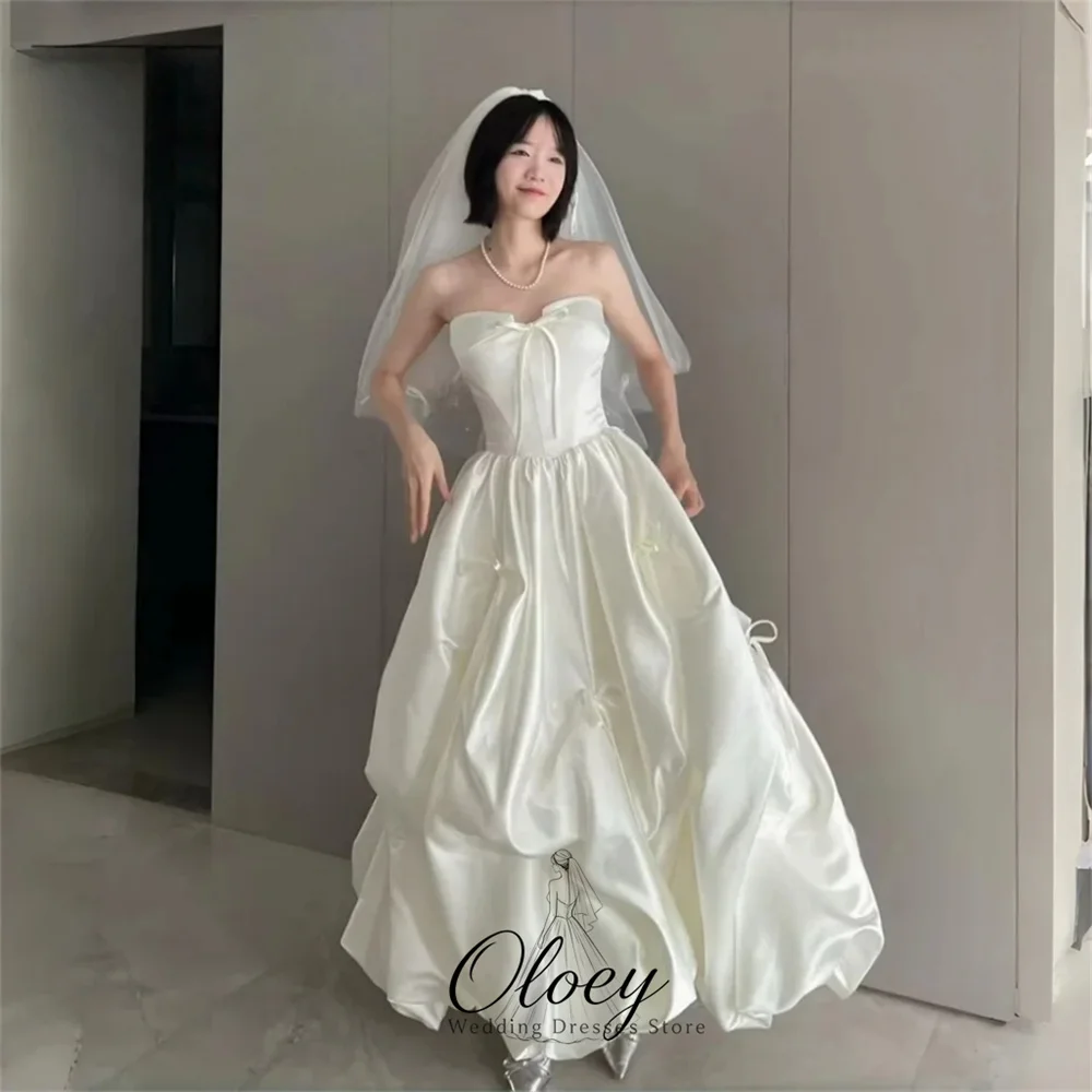 OLOEY Stylish Sweetheart Collar Satin Bow Korea Wedding Dress Photo Shoot Sleeveless A-Line Garden Bridal Gown Customized