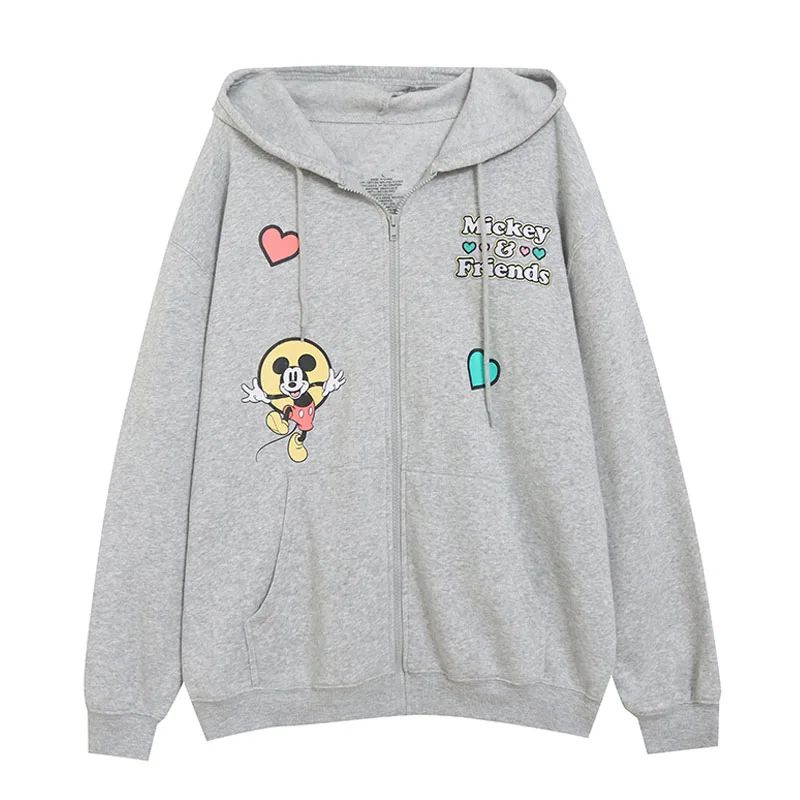 Disney Fleece Hooded Sweatshirt Women Zip Up Hoodies Jacket Mickey and Friends Embroidery Cartoon Jumper Tops Femme Streetwear