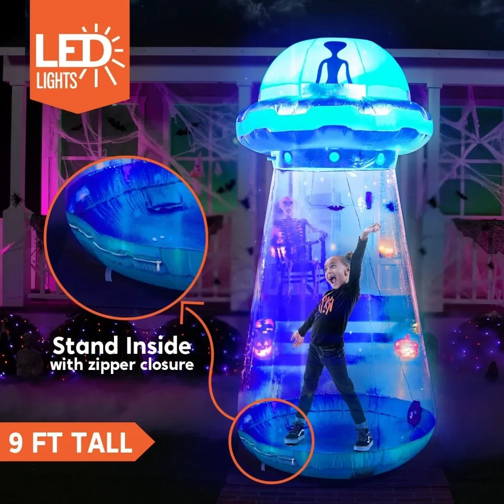 Halloween Inflatable UFO Yard Decoration with Build-in LED Blow Up Inflatables for Halloween Party Yard Garden, Decorations