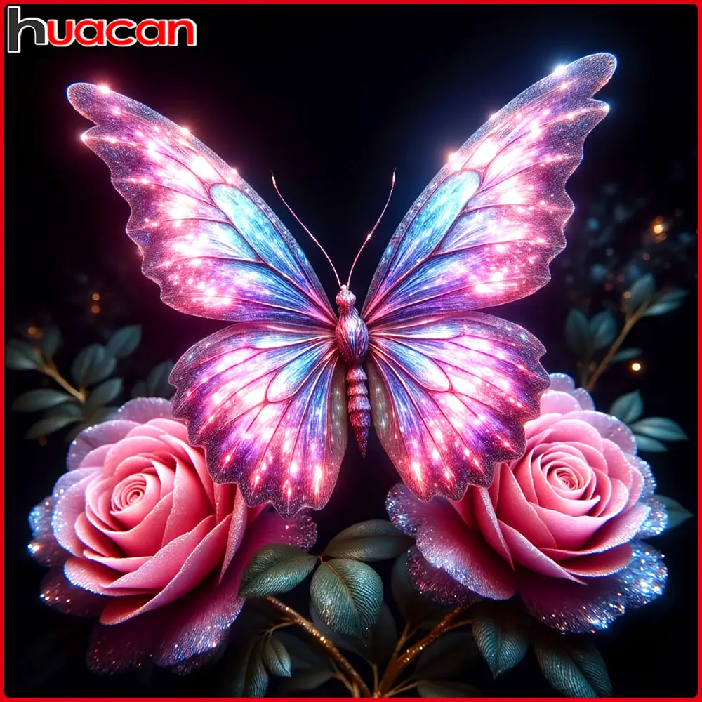Huacan Diamantmalerei Schmetterling Rose Diamantstickerei Tier Blume Komplettset Heimdekoration