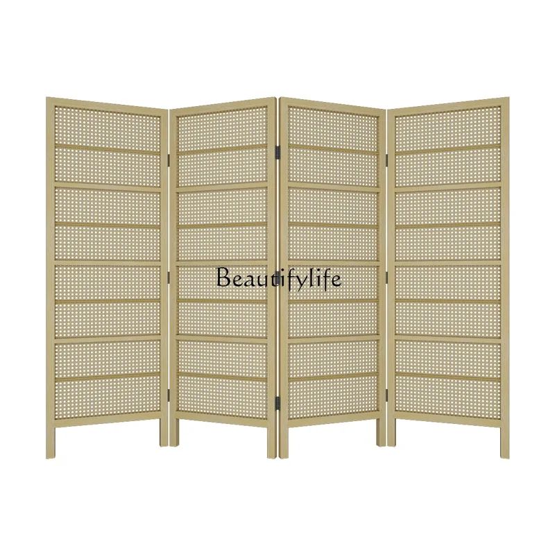 

XX39Japanese rattan solid wood screen household home blocking partition middle porch mobile folding screen