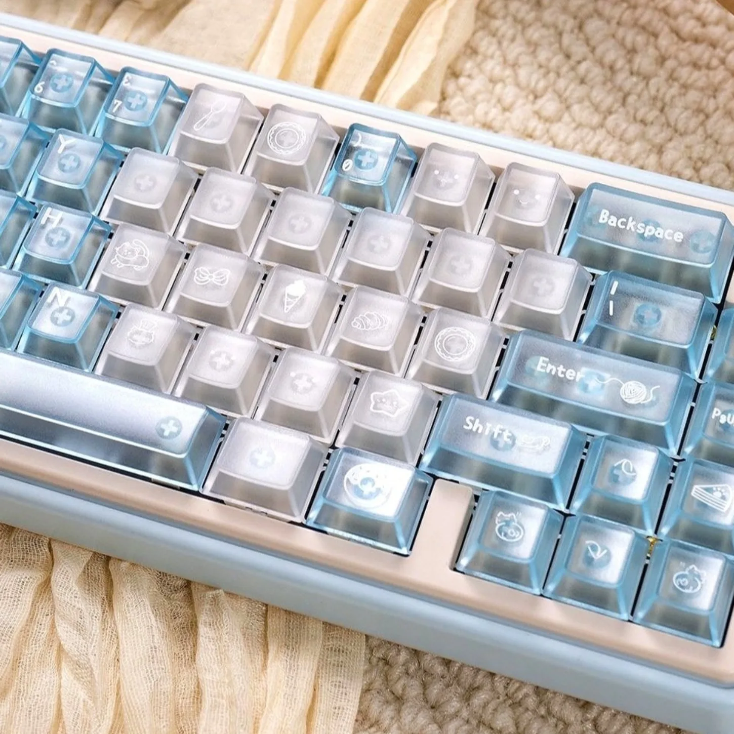 

Набор кейкапов Meow Dessert Shop на 136 клавиш, двухцветные (розовый и синий туман), профиль Cherry, совместимые с Wooting, для механических клавиатур