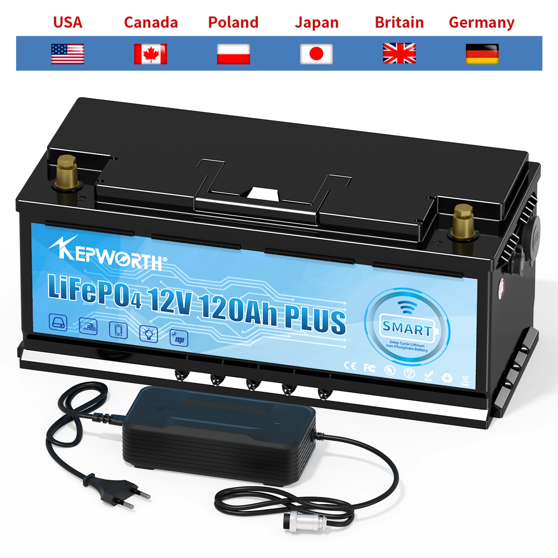 

New 12V 120AH Series or Parallel LiFePO4 Storage Battery Built-in Bluetooth BMS Lithium Power Batteries For RV Campers Golf Cart