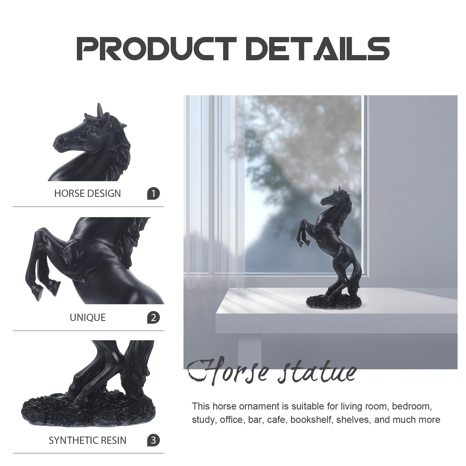 

Horse Statue Resin Sculpture Simulation Standing Animal Decorative Home Office Resin Horse Figurine Animal Model Adorn