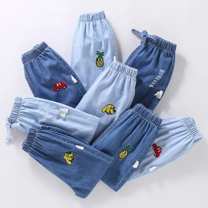 Summer Simple Children\'s Jeans Korean Baby Boys Girls Loose Casual Pants Cartoon Animals Toddler Trousers Bottoms 1 To 5 Years