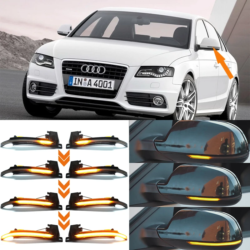 2 Pieces For Audi A4 A5 S5 B8.5 RS5 RS4 Dynamic Scroll LED Turn Signal Light Sequential Rearview Mirror Indicator Blinker Light