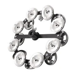 Portable Hi-hat Tambourine Iron Steel Professional Drum Cymbals Hi Hat Tambourine Steel Bells with Row Jingles