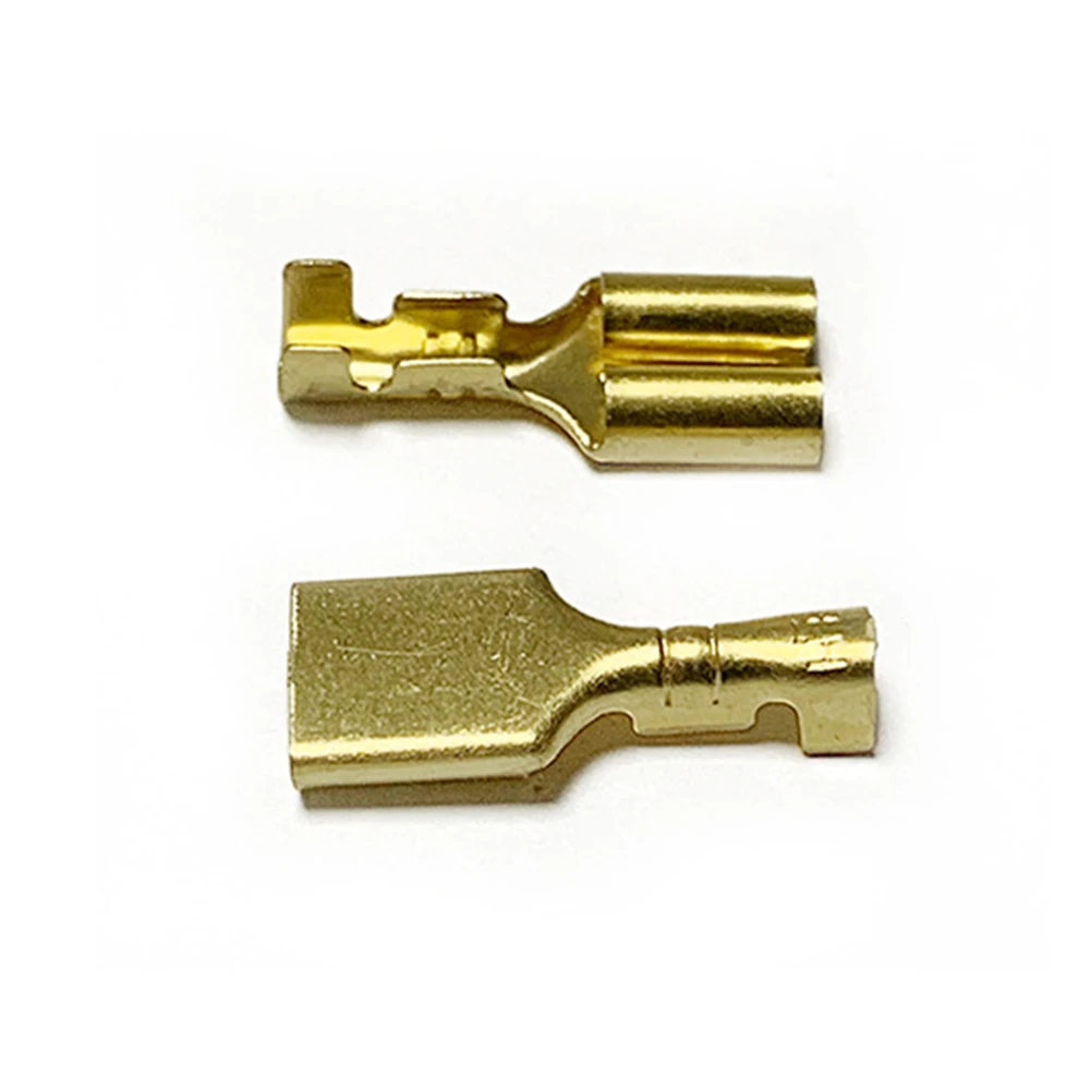 ​100Pcs Brass Gilded 6.3MM Female Spade Crimp Terminal Brass Wire Connector For Car Relay DJ623-E6.3B DJ623-E6.3C H62