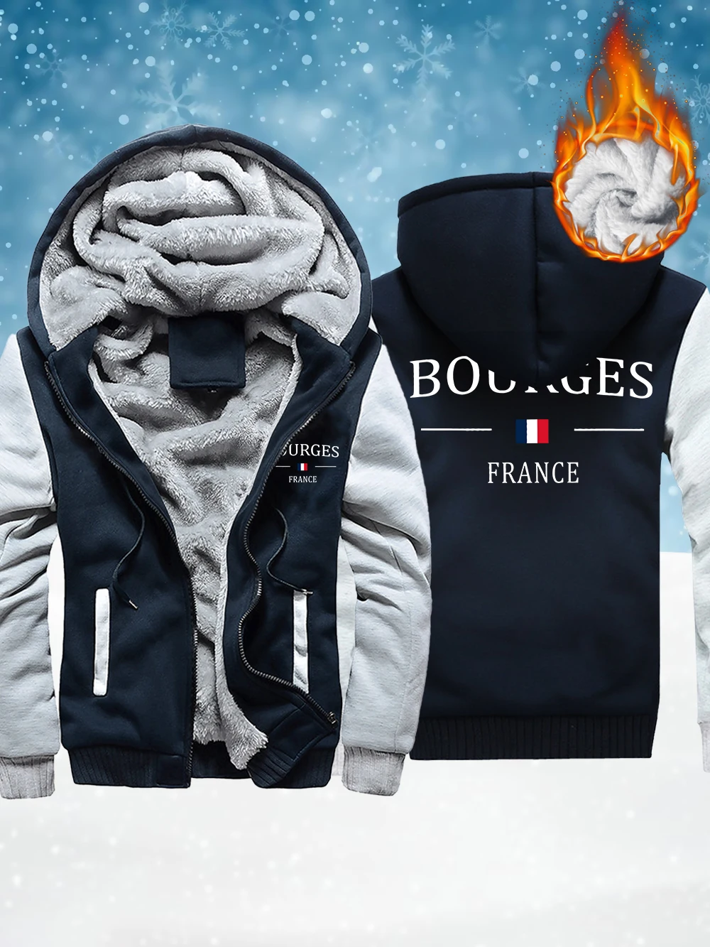 

Мужская верхняя одежда на молнии с принтом флага Bourges, зимние утепленные утепленные пальто, флисовые теплые ветрозащитные куртки, повседневные мужские топы