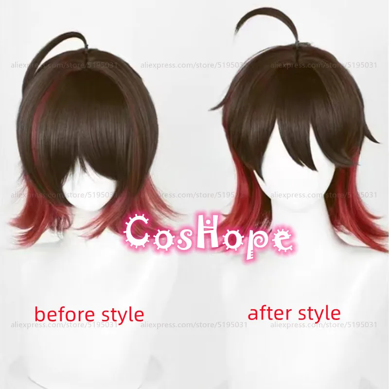 Gaming Cosplay Wig 34cm Short Wig With Ponytail Brown Wig Cosplay Anime Cosplay Wigs Heat Resistant Synthetic Wigs