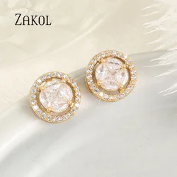 ZAKOL Simple Fashion Gold Color Copper Inlaid Zircon Stud Earrings For Women Luxurious Exquisite Daily Wear Charming Jewelry