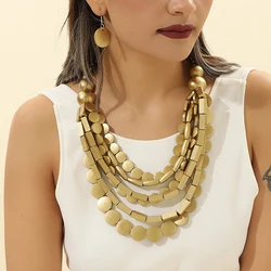 UDDEIN Vintage Bohemian Multi Geometry Gold Wood Beads Necklace Earrings Sets Ethnic Customs African Party Jewelry