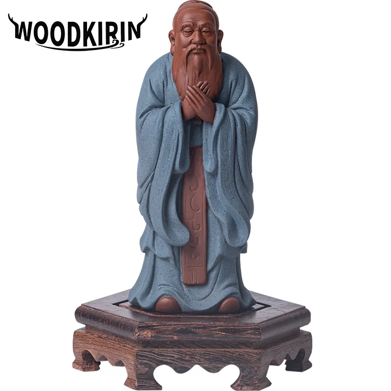 Ceramics Confucian School Confucius Kongzi Characters Statues， Handmade Meditating Sculpture Home Room Office Decoration Statue