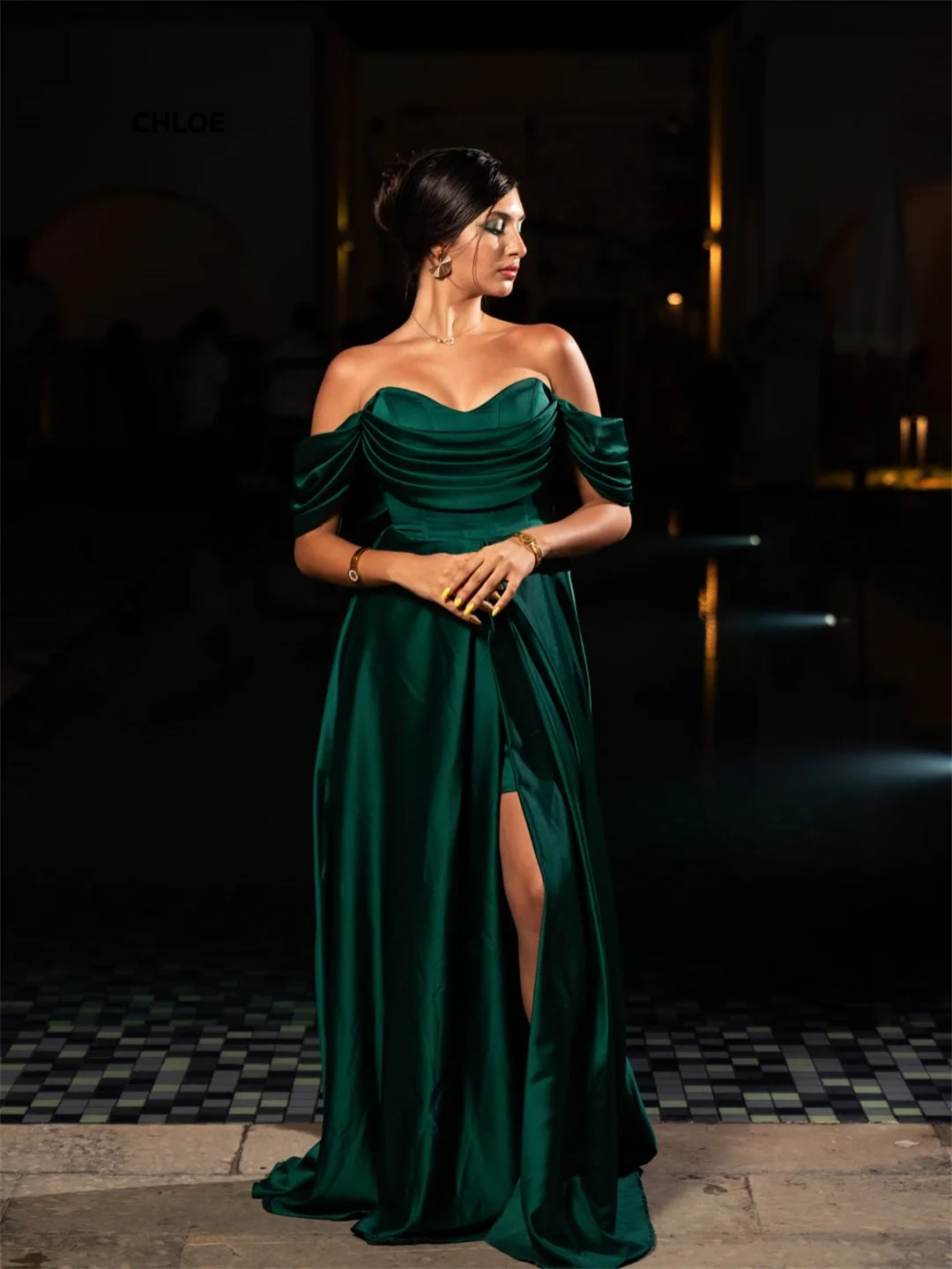 오프숄더 이브닝 드레스 여성 우아한 럭셔리 프롬 드레스 2025 맞춤 제작 A라인 민소매 웨딩 이브닝 드레스 파티