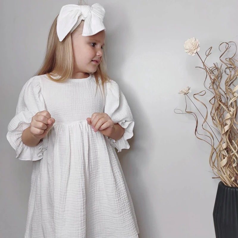 Robe de princesse décontractée en coton biologique pour enfants, robes pour enfants, double gaze, poches adt, vêtements pour bébés filles, mode,