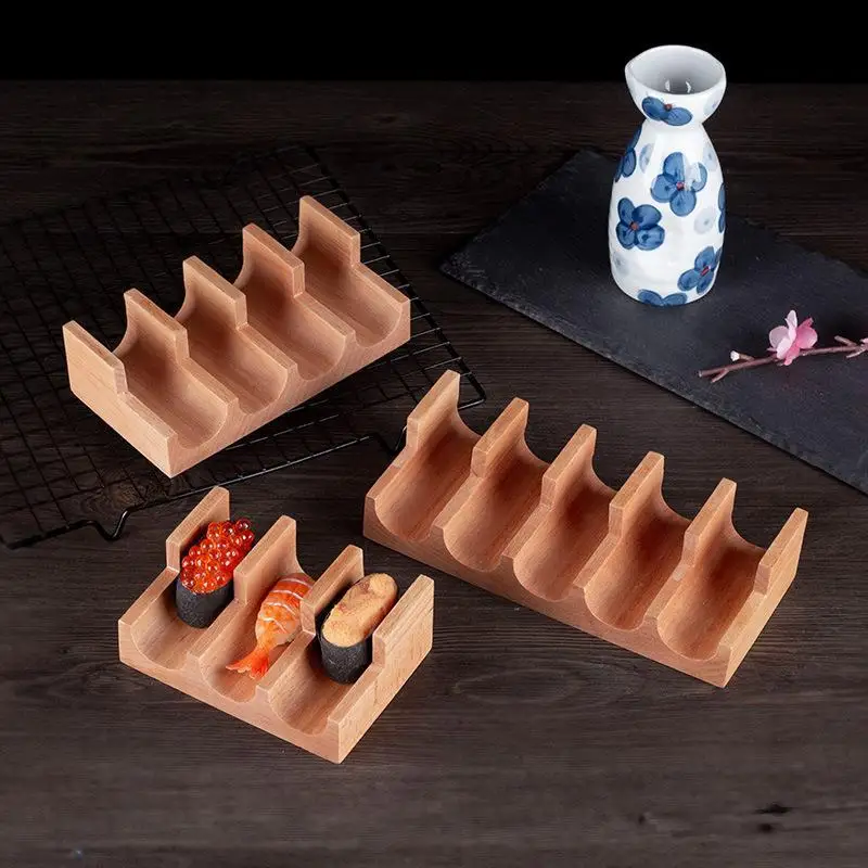 【MA】Wooden Taco Holder U Shape Sushi Tray Tortilla Rack Multiple Grids Stable Stand For Restaurant Home Food Plating Display