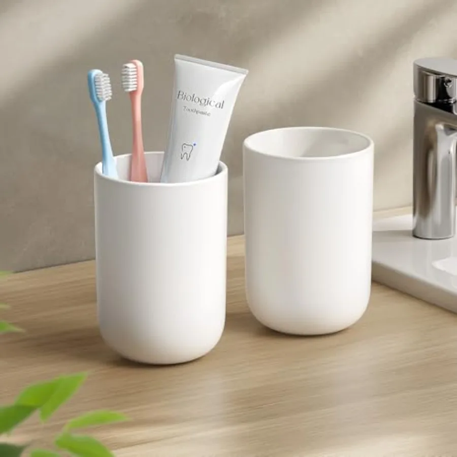 

Toothbrush Cup 13oz 380ml, Unbreakable Reusable Bathroom Tumbler 2Pcs, Non-Slip Plastic Bathroom Cup Toothbrush Holders for Bat