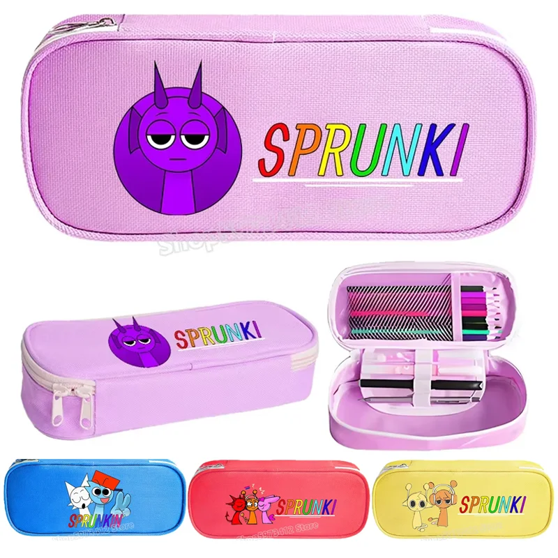 Sprunki Incredibox Boys Pencil Case Kindergarten Cartoon Pencil Bag Children Anime Printed Pen Case School Stationery Pencilcase