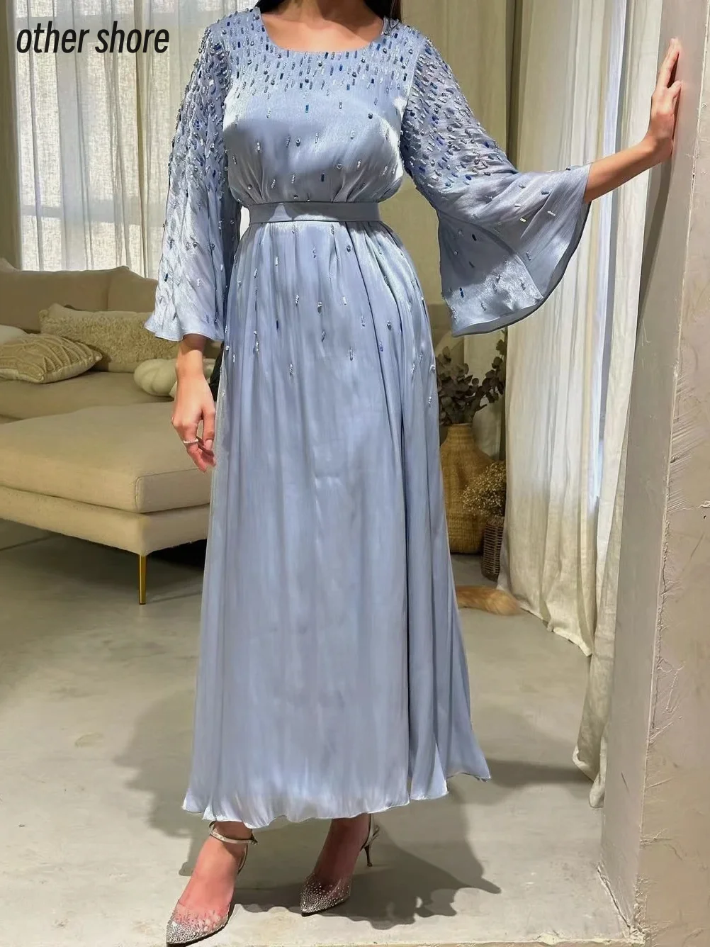 Andere Shore Elegante Vintage Zoete Blauwe Pailletten Kralen A-Lijn Aanpassen Formele Gelegenheid Prom Jurk Avondfeest Jurken