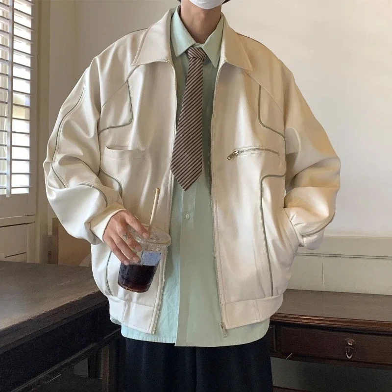 

High Street American PU Leather Flight Jacket for Men 2025 Winter New Badass Collared Motorcycle Coat​