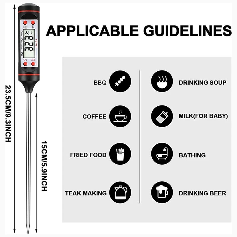 Termômetro de alimentos de cozinha termômetro de carne digital à prova d'água com sonda longa para vela, leite, fritar, assado