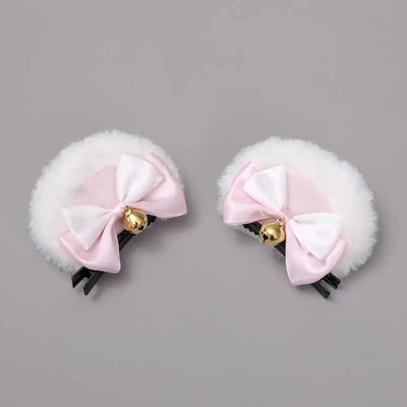 HXBA Faux Fur Bear Ears Hair Clip ngọt ngào đôi Bowknot
