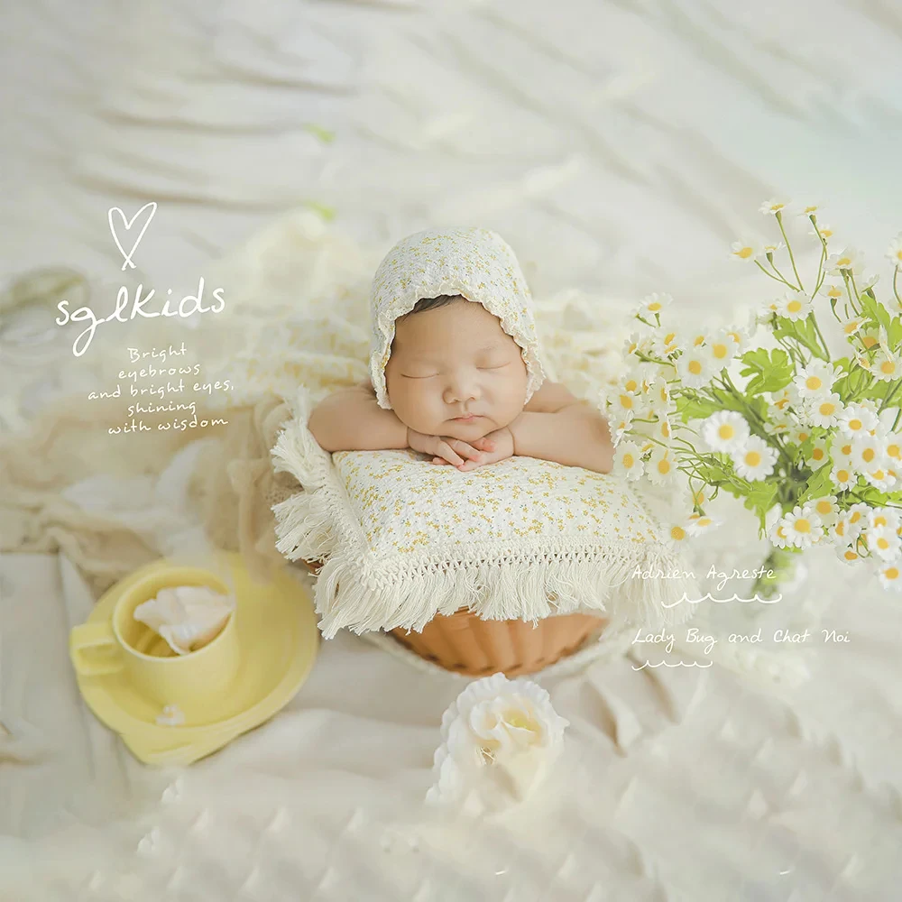 Fundo fotográfico para bebê menina, vestido floral, lenço de renda, simulação de foto recém-nascida, combinação de flores, tiro acessórios