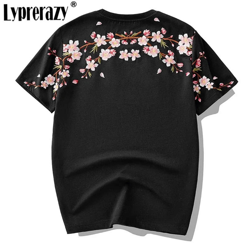 Lyprerazy中国スタイルの花embridery男性tシャツ半袖原宿tシャツ綿夏カジュアルトップスティー