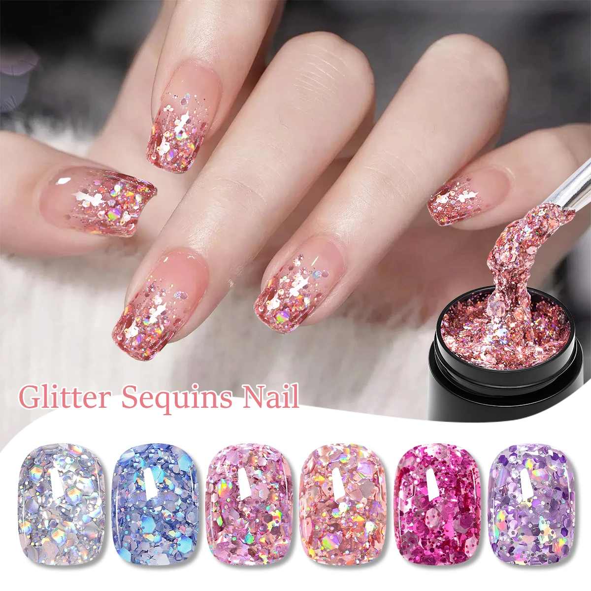 Vernis à ongles gel pailleté 7 ml, paillettes brillantes, gel à ongles semi-permanent pour la décoration des ongles, salon, DIY