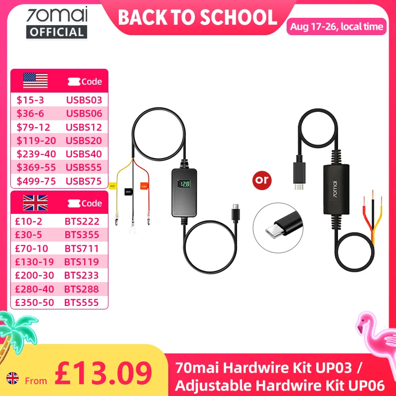 70mai Adjustable Hardwire Kit UP06, 70mai Hardwire