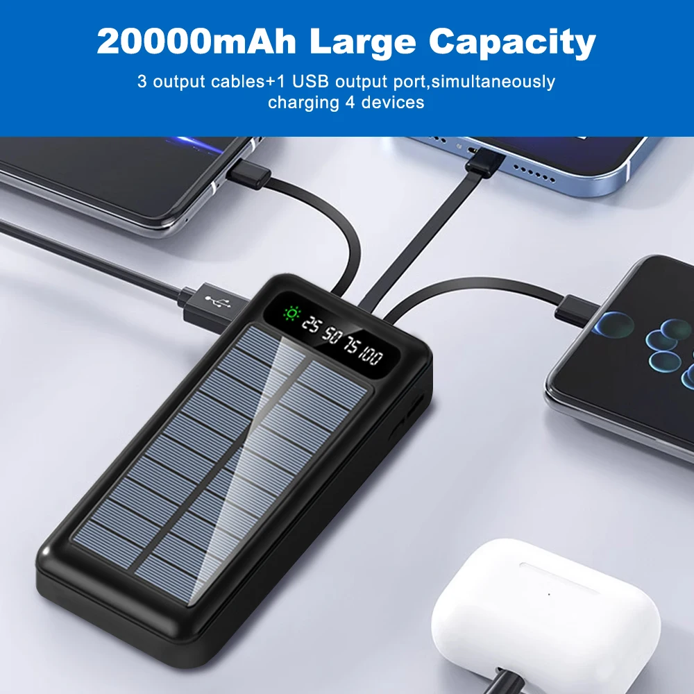 New 3 Style 20000mAh/5000 mAh Power Bank Wireless Charger Portable Fast Charging Outdoor Solar Powerbank