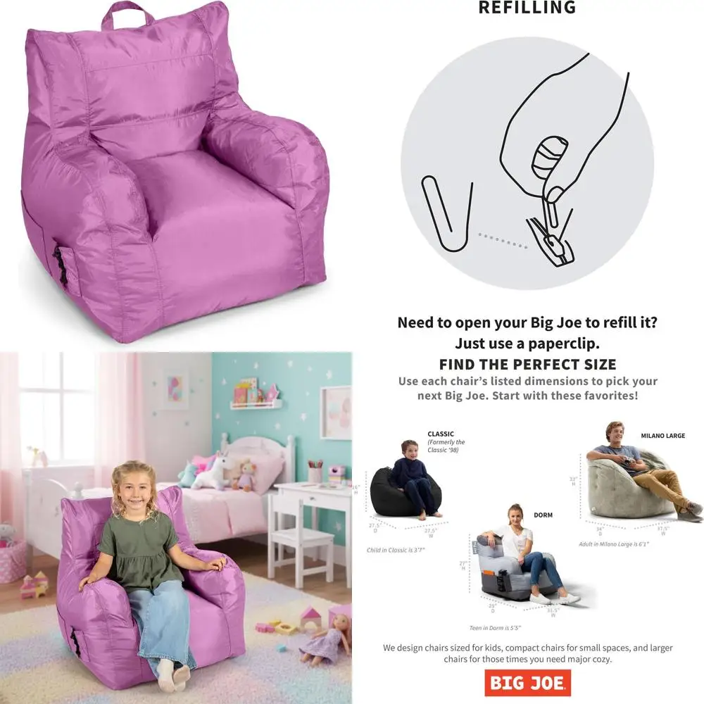 

Radiant Orchid 3-Foot Polyester Bean Bag Chair with Drink Holder & Pocket