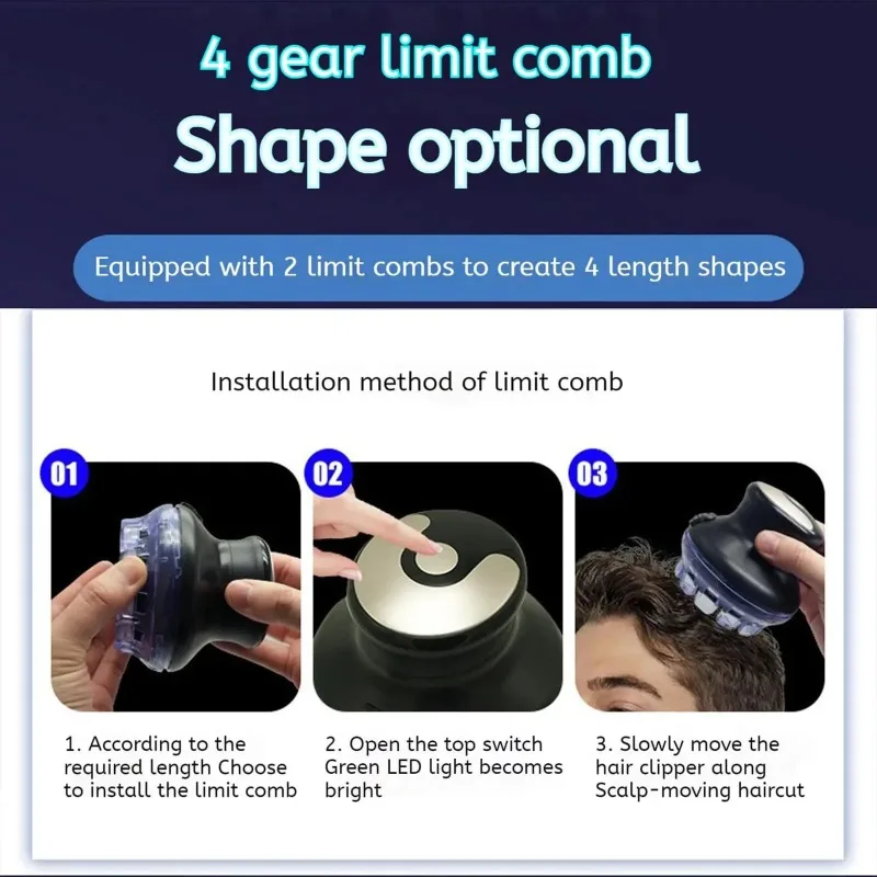 2025 새로운 라운드 빠른 이발 무선 라운드 머리 깎기 LED 디스플레이 및 길이 조절 가능 3-12mm 자체 이발 키트