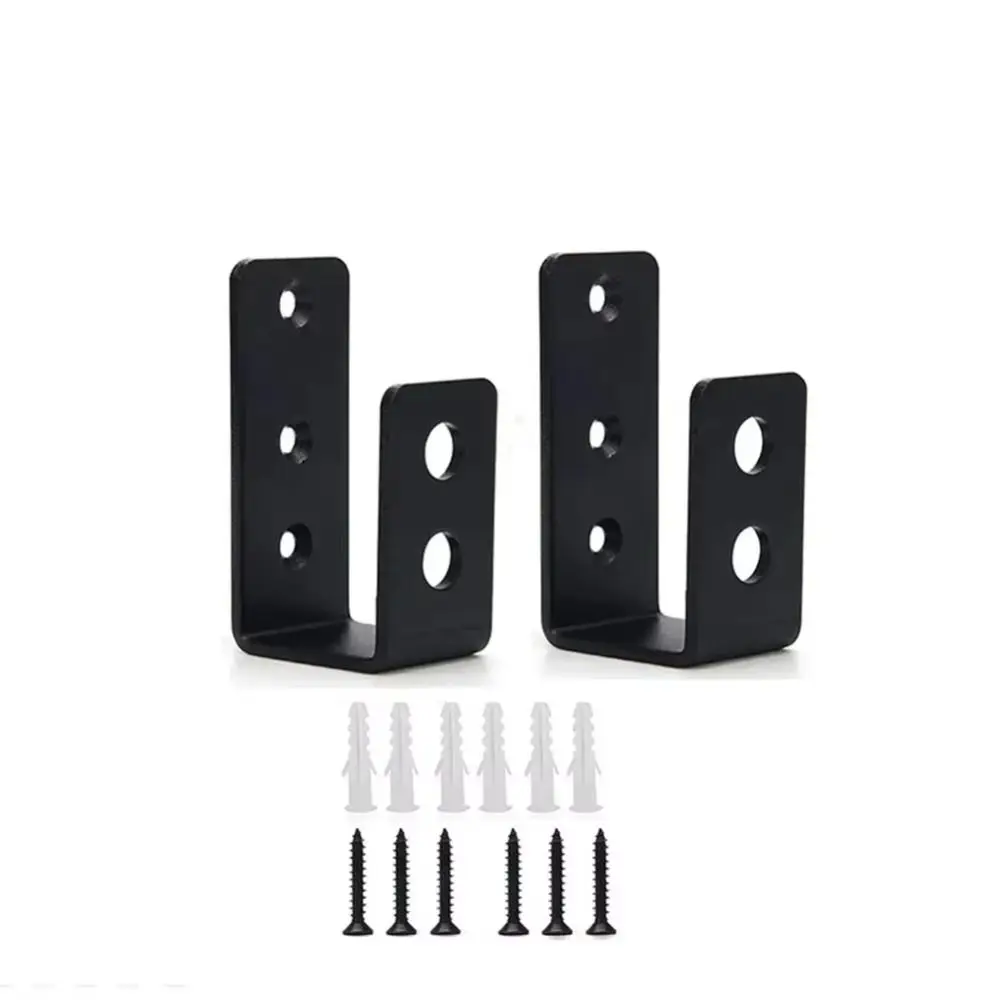 

2 Pcs Metal Open Rod Support U-bracket Anti-slip Detachable Door Safety Barricade Support Door Barrier Protection Black