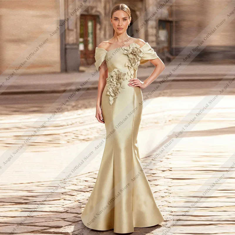 

Customized Long Mermaid Champagne Mother of the Bride Dresses Wedding Evening Dresses Vestidos Para Casamento Mãe Da Noiva