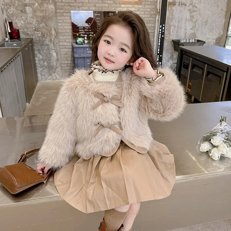 

Girls Coat Jacket Winter Cotton Windbreak 2024 Gray Warm Plus Thicken Velvet Furs School Outwear Children's Clothing E3956