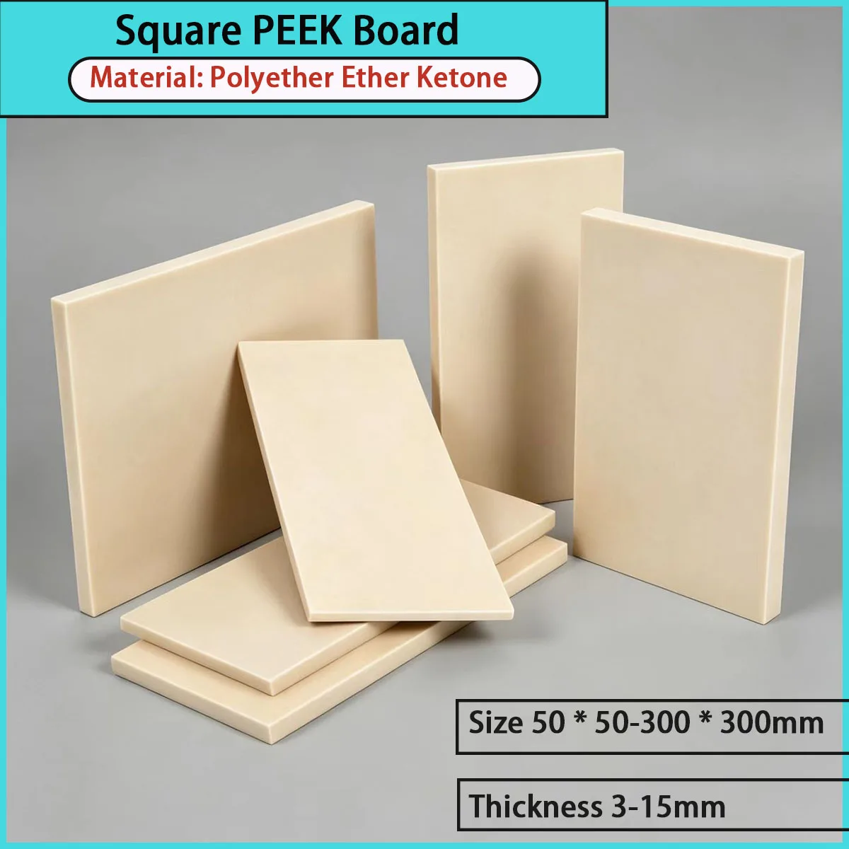 3-15mm thick square PEEK board is used in high-end fields such as aviation and electronics.
