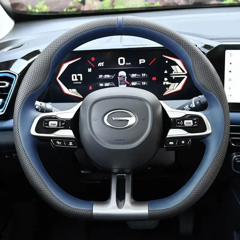 Hand Stitched non-slip black white Genuine Leather Car Steering Wheel Cover For Trumpchi GAC Empow 2022-2024Auto Parts