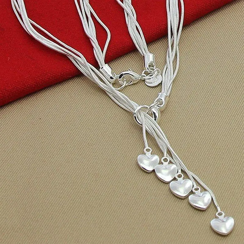 Heartfelt Adornments 925 Sterling Silver Five Hearts Necklaces Chain Jewelry